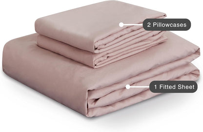 100% Vintage Washed Microfibre Fitted Sheet Set – Ultra Soft & Lightweight All-Season Fitted Sheet with 2 Pillowcases (Pink, King Size)