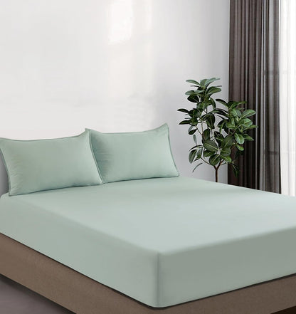 100% Vintage Washed Microfibre Fitted Sheet Set – Ultra Soft & Lightweight All-Season Fitted Sheet with 2 Pillowcases (Sage, King Size)