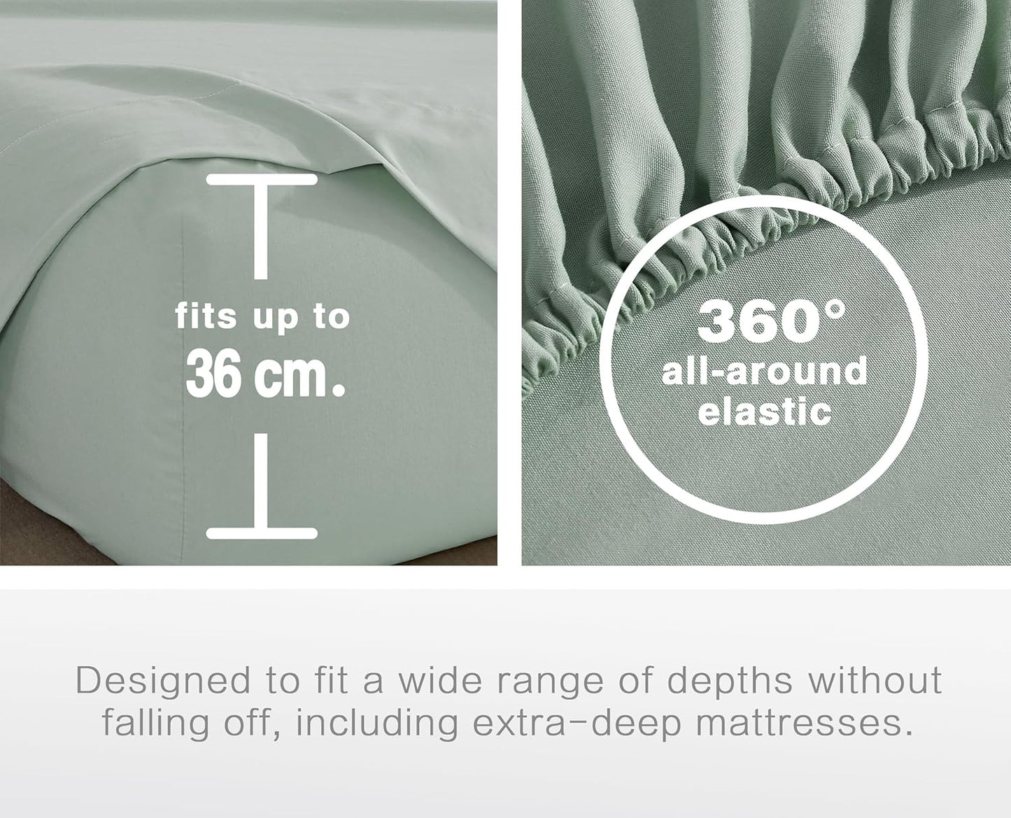 100% Vintage Washed Microfibre Fitted Sheet Set – Ultra Soft & Lightweight All-Season Fitted Sheet with 2 Pillowcases (Sage, King Size)