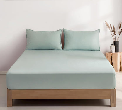 100% Vintage Washed Microfibre Fitted Sheet Set – Ultra Soft & Lightweight All-Season Fitted Sheet with 2 Pillowcases (Sage, King Size)