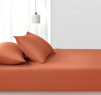 100% Vintage Washed Microfibre Fitted Sheet Set – Ultra Soft & Lightweight All-Season Fitted Sheet with 2 Pillowcases (Terracotta, King Size)