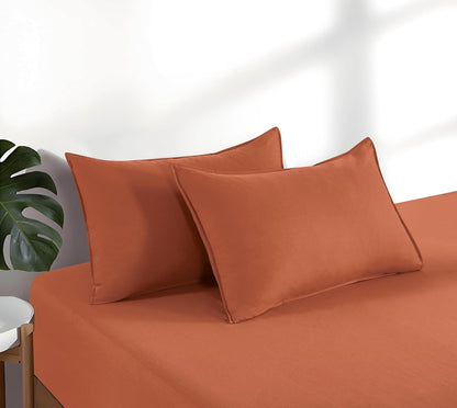 100% Vintage Washed Microfibre Fitted Sheet Set – Ultra Soft & Lightweight All-Season Fitted Sheet with 2 Pillowcases (Terracotta, King Size)