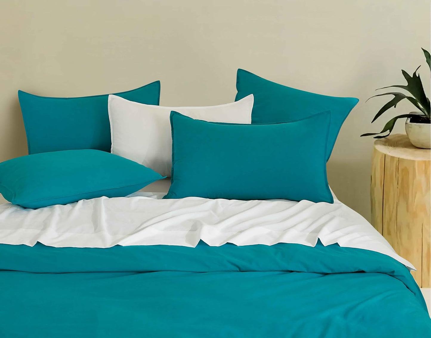 Vintage Washed Microfibre Quilt Cover Set (Teal, King)