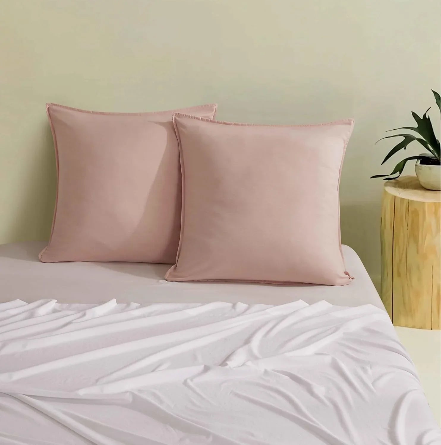 Twin Pack Vintage Washed Microfibre European Pillowcase (Pink, Square) - Mekamart Australia