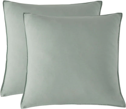 Twin Pack Vintage Washed Microfibre European Pillowcase (Sage, Square) - Mekamart Australia