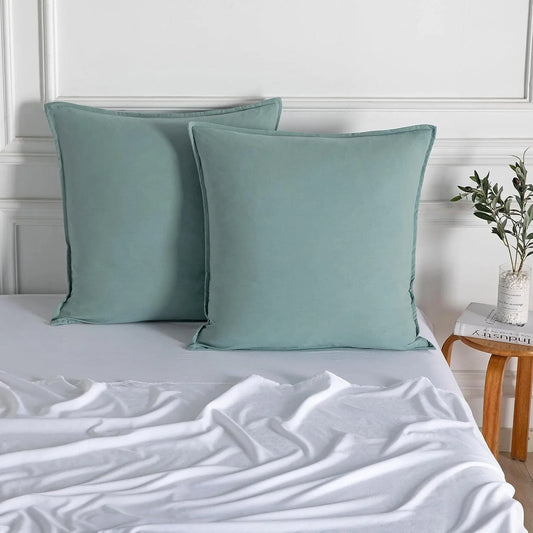 Vintage Washed Microfibre European Pillowcases - Set of 2 Luxurious European Pillow Covers - Seafoam - Mekamart Australia