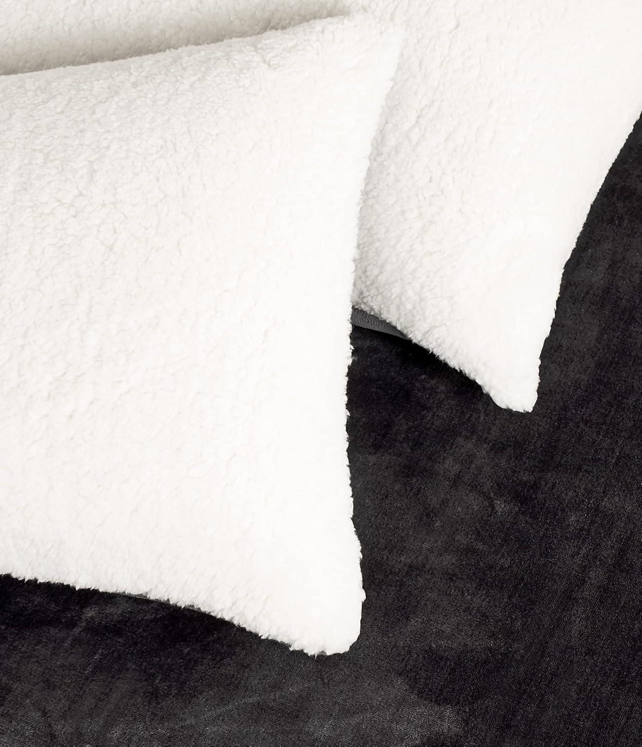 Teddy Sherpa Twin-Pack European Pillowcases - Soft Reversible Velvet & Sherpa Cushion Covers - Machine Washable with Zipper Closure - 65x65cm - Charcoal - Mekamart Australia
