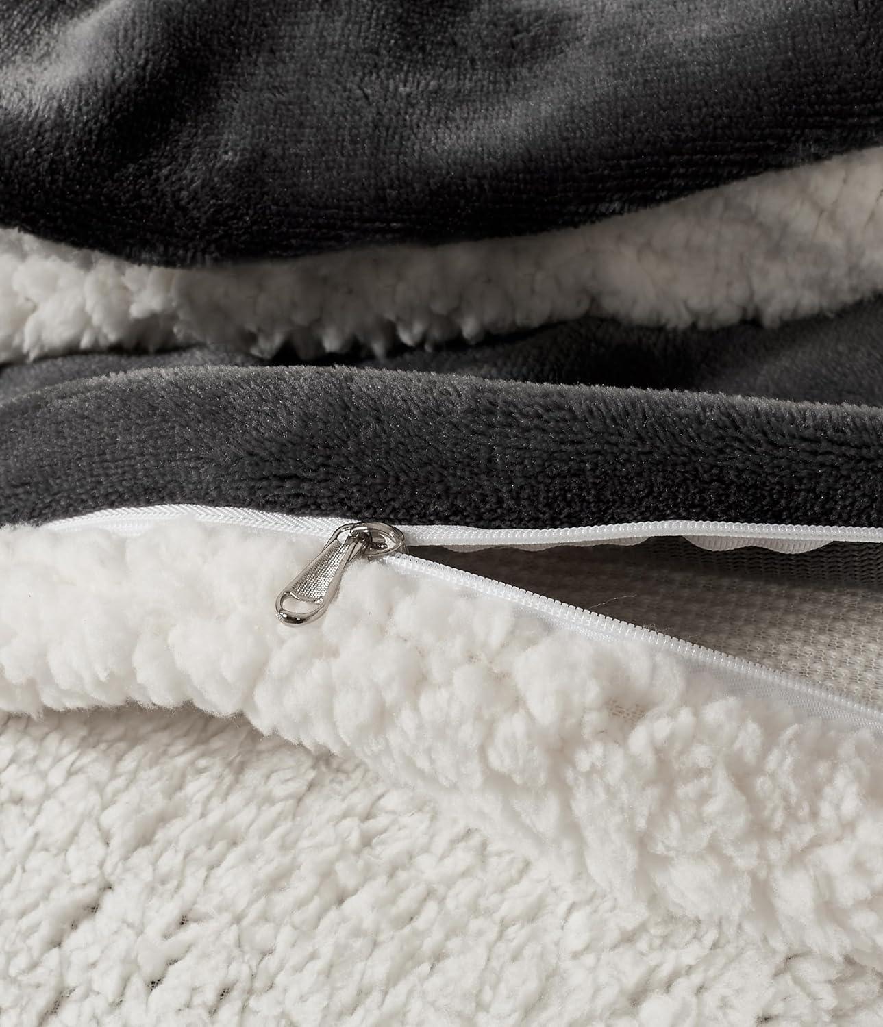 Teddy Sherpa Twin-Pack European Pillowcases - Soft Reversible Velvet & Sherpa Cushion Covers - Machine Washable with Zipper Closure - 65x65cm - Charcoal - Mekamart Australia