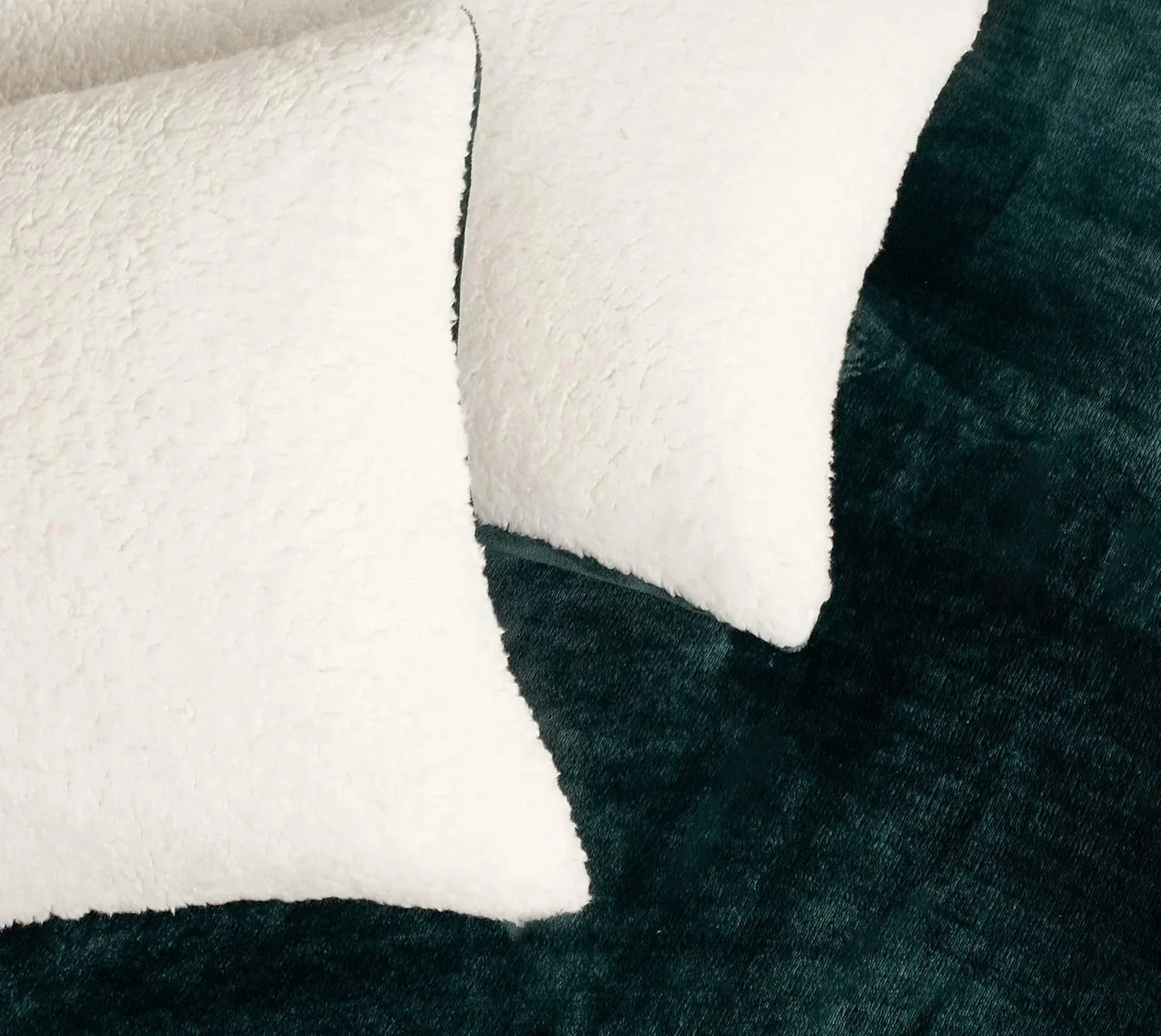 Teddy Sherpa Twin-Pack European Pillowcases - Soft Reversible Velvet & Sherpa Cushion Covers - Machine Washable with Zipper Closure - 65x65cm - Emerald Green - Mekamart Australia
