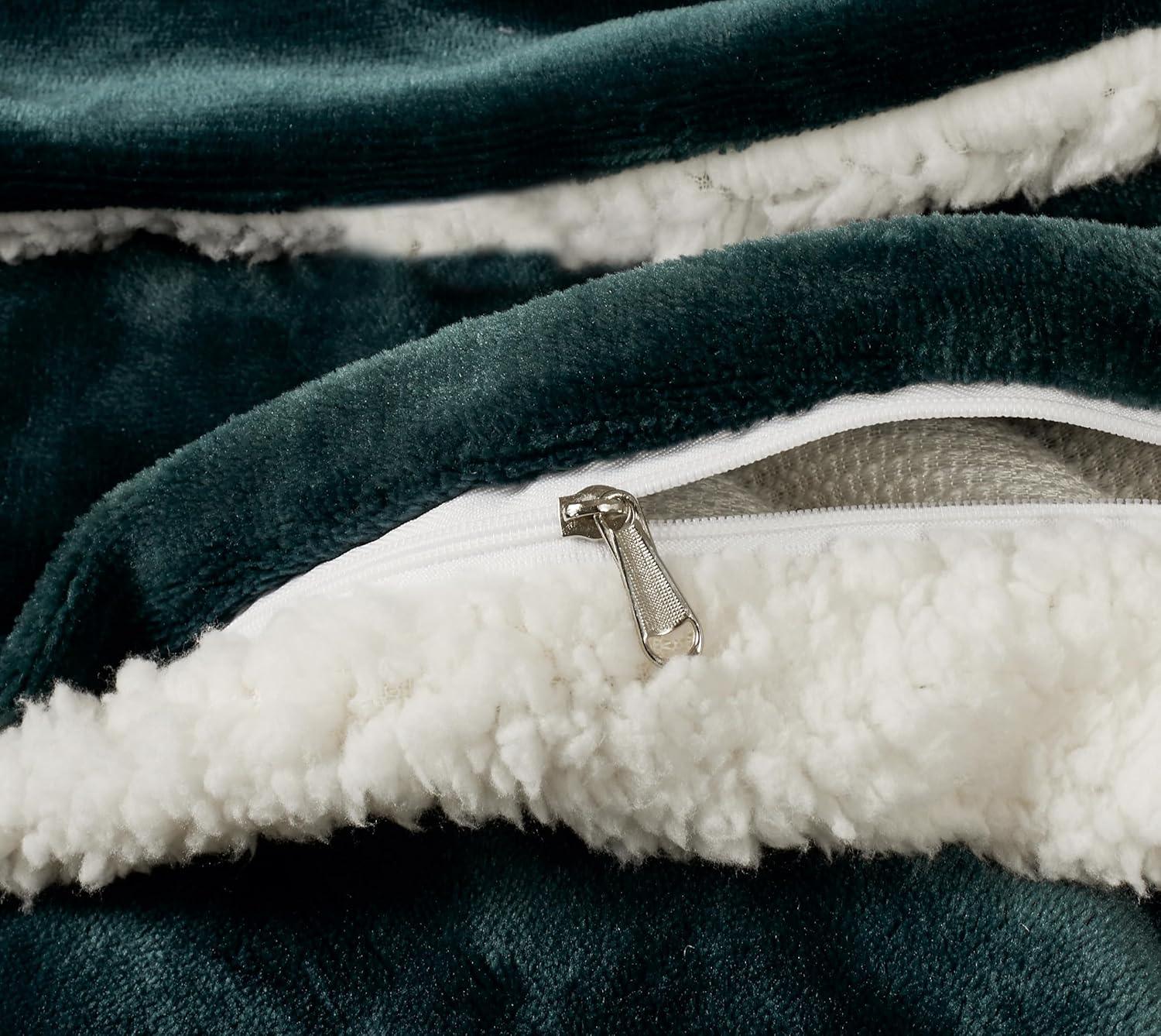 Teddy Sherpa Twin-Pack European Pillowcases - Soft Reversible Velvet & Sherpa Cushion Covers - Machine Washable with Zipper Closure - 65x65cm - Emerald Green - Mekamart Australia