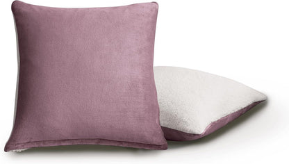 Teddy Sherpa Twin-Pack European Pillowcases - Soft Reversible Velvet & Sherpa Cushion Covers - Machine Washable with Zipper Closure - 65x65cm - Mauve - Mekamart Australia