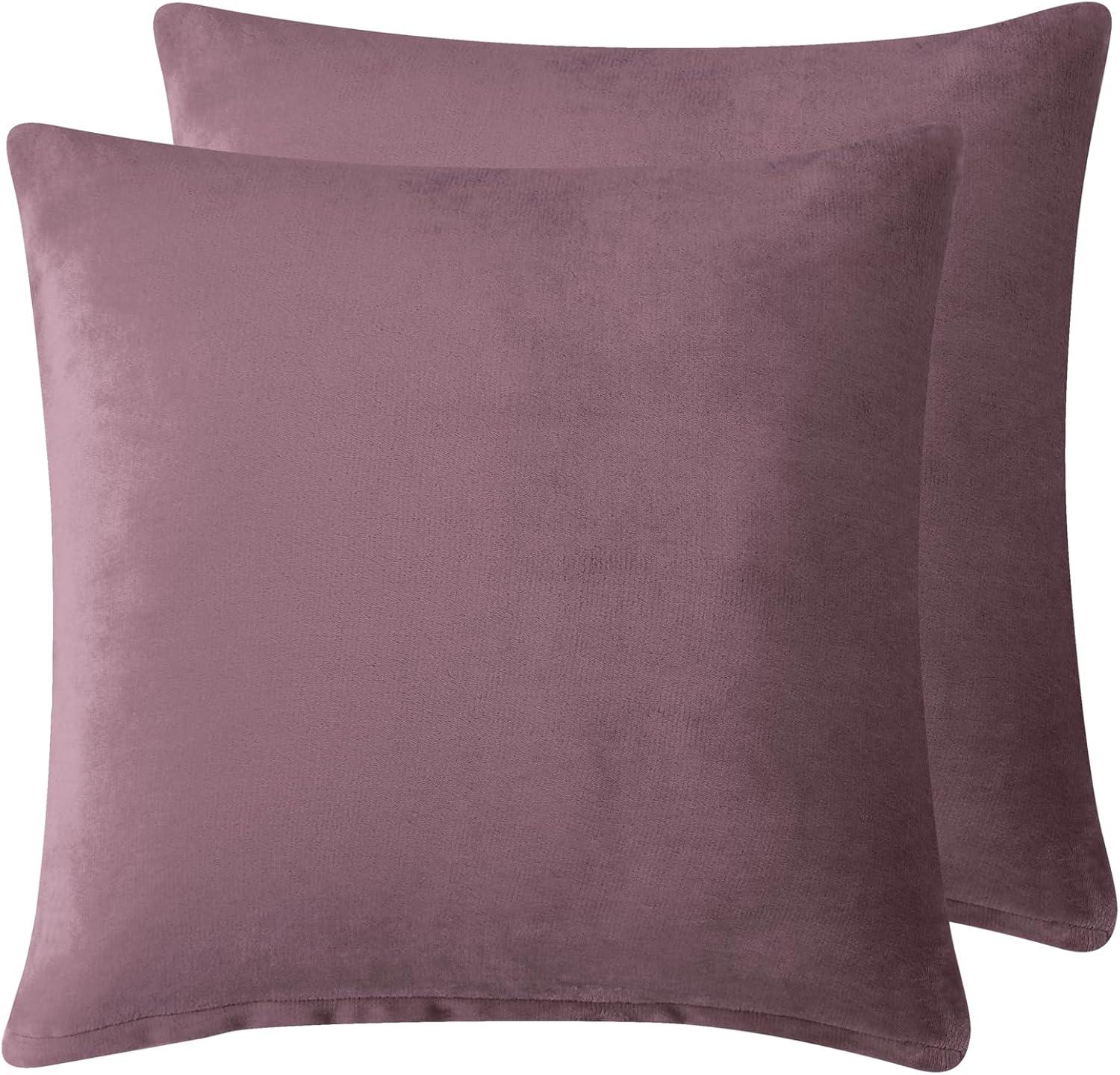 Teddy Sherpa Twin-Pack European Pillowcases - Soft Reversible Velvet & Sherpa Cushion Covers - Machine Washable with Zipper Closure - 65x65cm - Mauve - Mekamart Australia