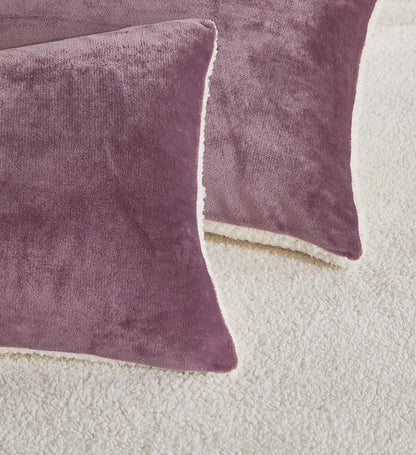 Teddy Sherpa Twin-Pack European Pillowcases - Soft Reversible Velvet & Sherpa Cushion Covers - Machine Washable with Zipper Closure - 65x65cm - Mauve - Mekamart Australia
