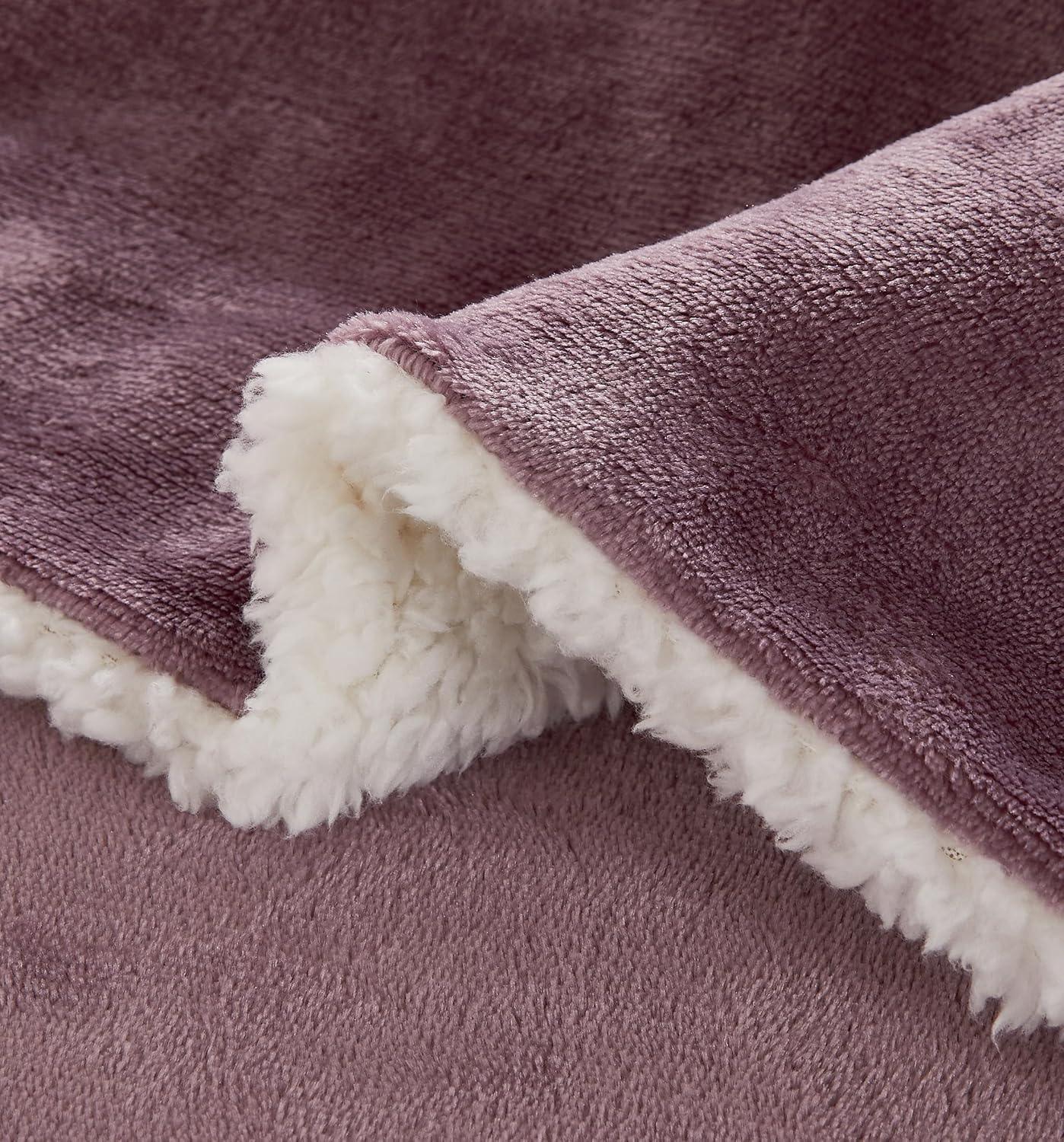 Teddy Sherpa Twin-Pack European Pillowcases - Soft Reversible Velvet & Sherpa Cushion Covers - Machine Washable with Zipper Closure - 65x65cm - Mauve - Mekamart Australia