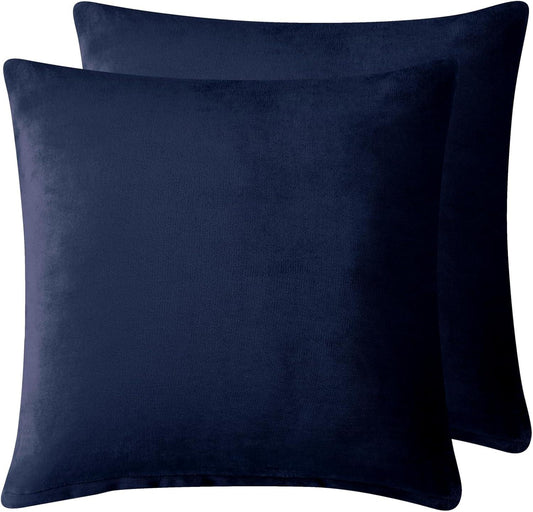 Teddy Sherpa Twin-Pack European Pillowcases - Soft Reversible Velvet & Sherpa Cushion Covers - Machine Washable with Zipper Closure - 65x65cm - Navy Blue - Mekamart Australia