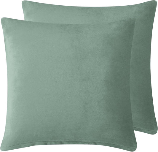 Teddy Sherpa Twin-Pack European Pillowcases - Soft Reversible Velvet & Sherpa Cushion Covers - Machine Washable with Zipper Closure - 65x65cm - Sage Green - Mekamart Australia