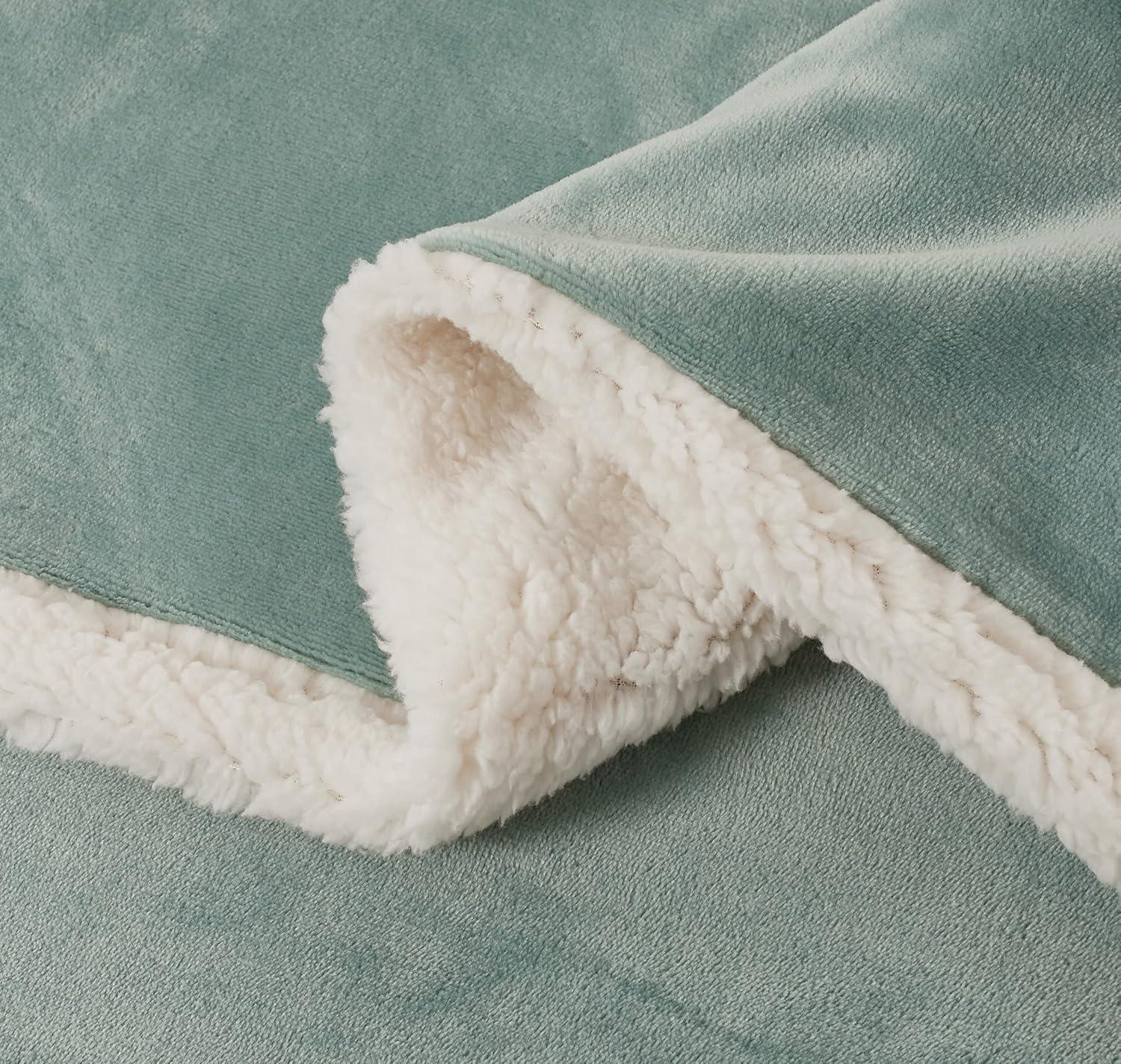 Teddy Sherpa Twin-Pack European Pillowcases - Soft Reversible Velvet & Sherpa Cushion Covers - Machine Washable with Zipper Closure - 65x65cm - Sage Green - Mekamart Australia