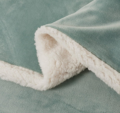 Teddy Sherpa Twin-Pack European Pillowcases - Soft Reversible Velvet & Sherpa Cushion Covers - Machine Washable with Zipper Closure - 65x65cm - Sage Green - Mekamart Australia