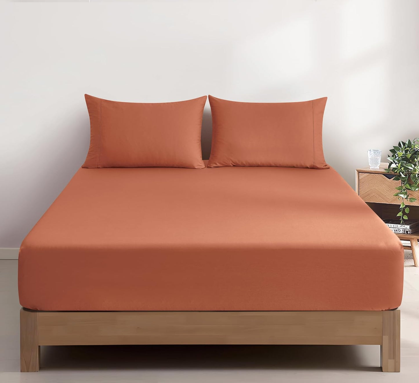 100% Vintage Washed Cotton Fitted Sheet Combo Set – 100% Natural Cotton, Ultra Soft & Breathable – Includes Fitted Sheet & Pillowcases – Machine Washable (Brick, King Single)