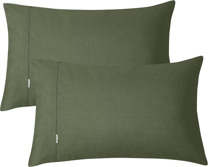 100% Vintage Washed Cotton Fitted Sheet Combo Set – 100% Natural Cotton, Ultra Soft & Breathable – Includes Fitted Sheet & Pillowcases – Machine Washable (Khaki Green, King Single)