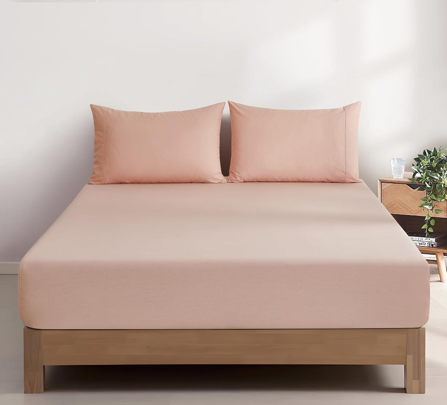 100% Vintage Washed Cotton Fitted Sheet Combo Set – 100% Natural Cotton, Ultra Soft & Breathable – Includes Fitted Sheet & Pillowcases – Machine Washable (Pink, King Single)