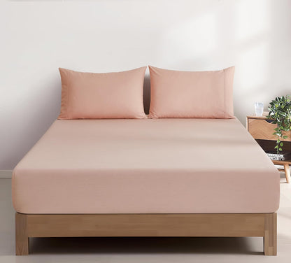 100% Vintage Washed Cotton Fitted Sheet Combo Set – 100% Natural Cotton, Ultra Soft & Breathable – Includes Fitted Sheet & Pillowcases – Machine Washable (Pink, King Single)