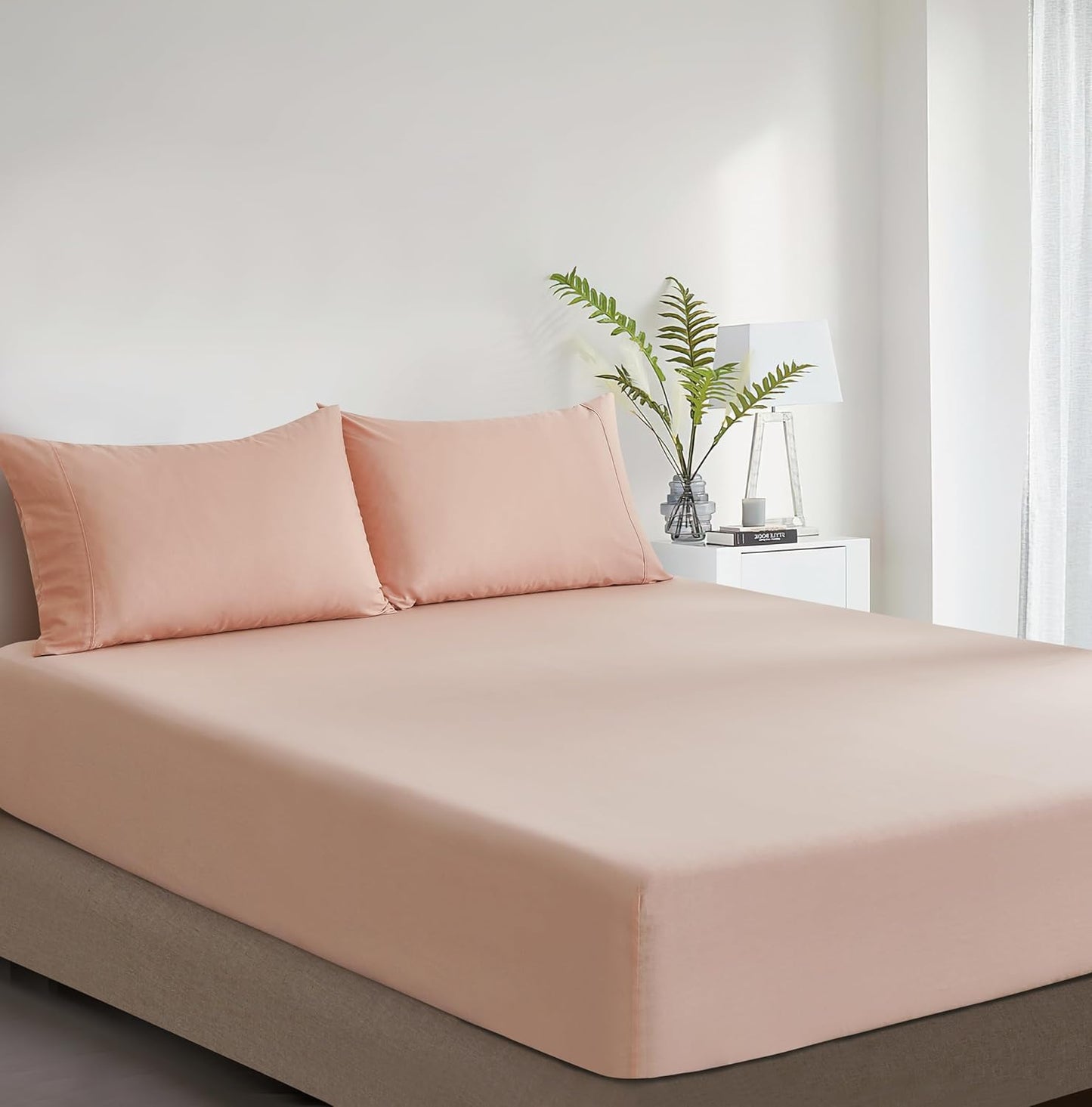 100% Vintage Washed Cotton Fitted Sheet Combo Set – 100% Natural Cotton, Ultra Soft & Breathable – Includes Fitted Sheet & Pillowcases – Machine Washable (Pink, King Single)