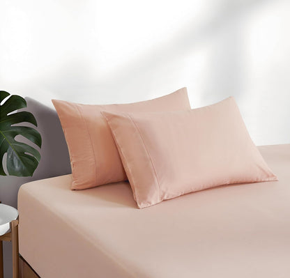 100% Vintage Washed Cotton Fitted Sheet Combo Set – 100% Natural Cotton, Ultra Soft & Breathable – Includes Fitted Sheet & Pillowcases – Machine Washable (Pink, King Single)