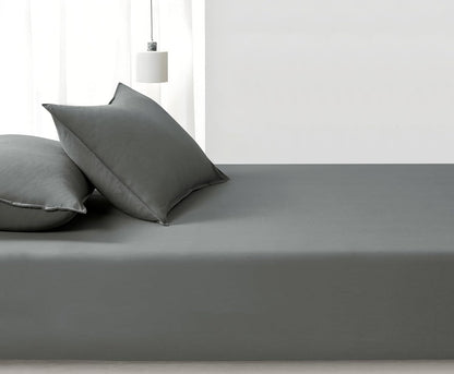 100% Vintage Washed Microfibre Fitted Sheet Set – Ultra Soft & Lightweight All-Season Fitted Sheet with 1 Pillowcase (Grey, King Single Size)