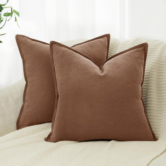 Linen Cushion Covers - 30% Linen 70% Cotton Blend, Soft & Breathable with Hidden Zipper Design - Cocoa Brown, 45cm x 45cm (Twin Pack)