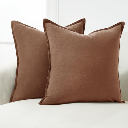 Linen Cushion Covers - 30% Linen 70% Cotton Blend, Soft & Breathable with Hidden Zipper Design - Cocoa Brown, 45cm x 45cm (Twin Pack)