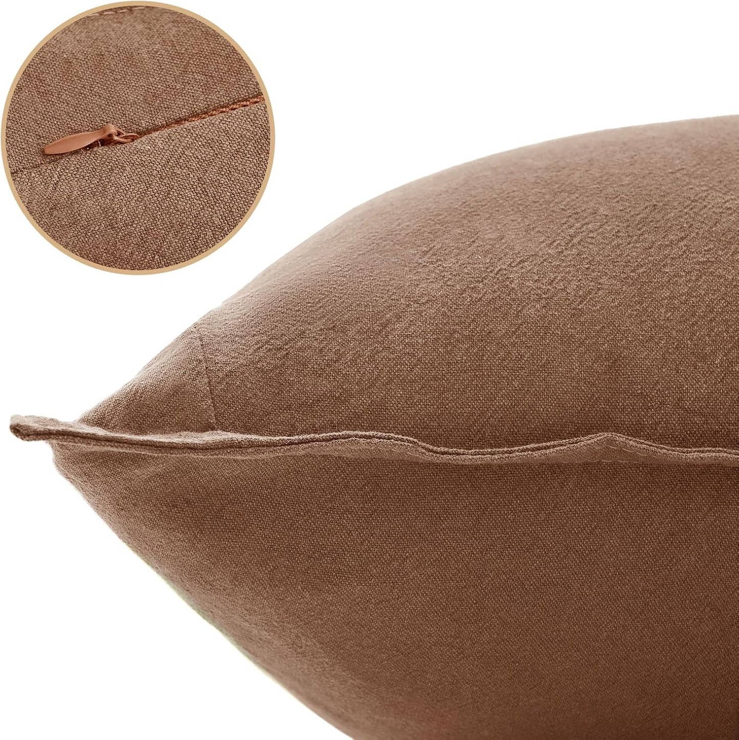 Linen Cushion Covers - 30% Linen 70% Cotton Blend, Soft & Breathable with Hidden Zipper Design - Cocoa Brown, 45cm x 45cm (Twin Pack)