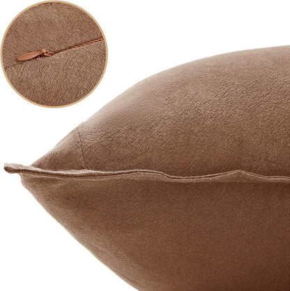 Linen Cushion Covers - 30% Linen 70% Cotton Blend, Soft & Breathable with Hidden Zipper Design - Cocoa Brown, 45cm x 45cm (Twin Pack)