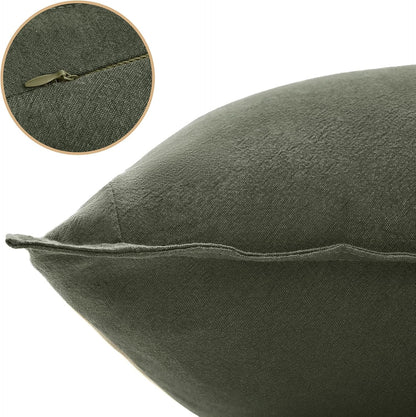 Linen Cushion Covers - 30% Linen 70% Cotton Blend, Soft & Breathable with Hidden Zipper Design - Khaki Green, 30cm x 50cm (Twin Pack)