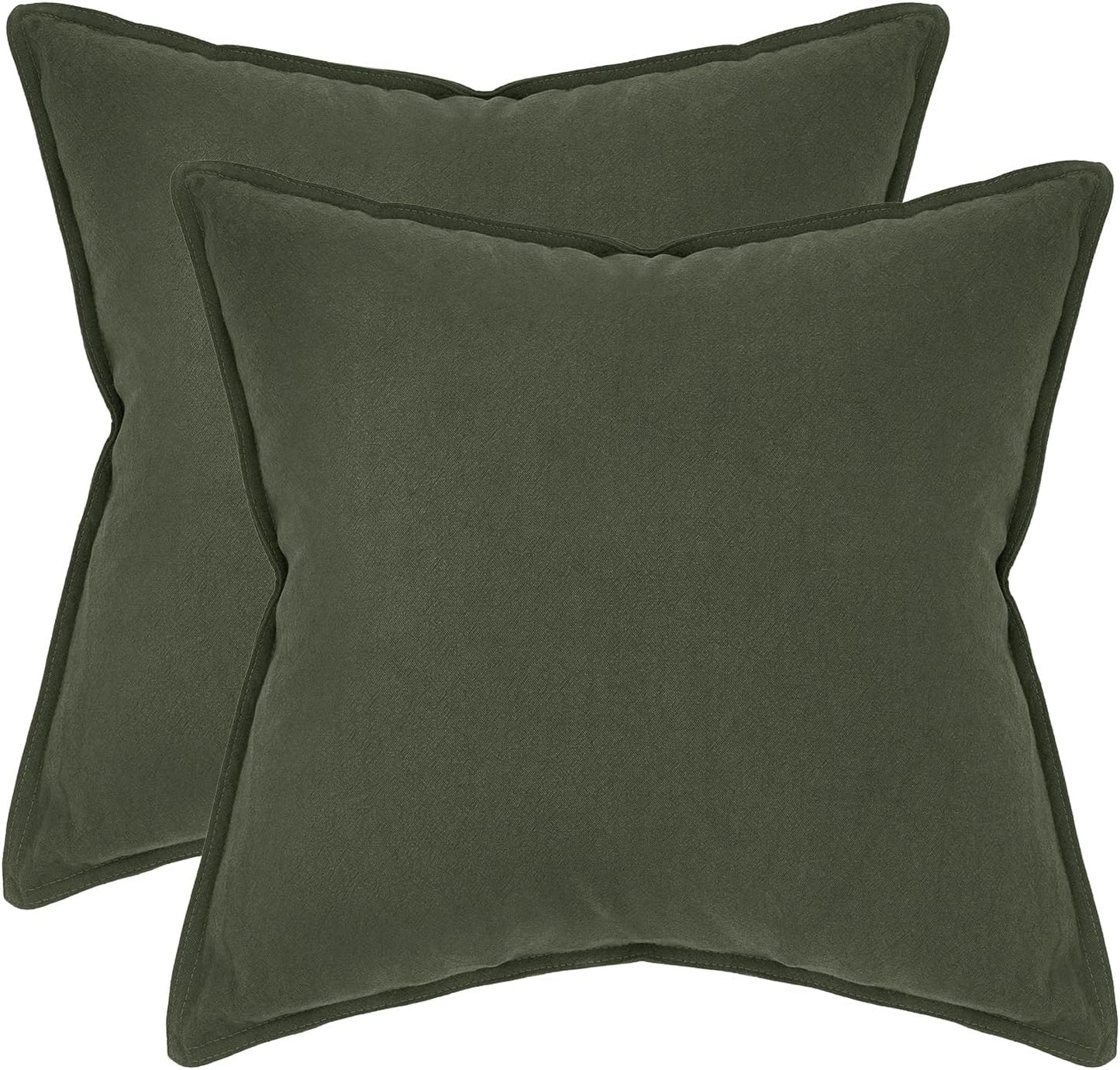 Linen Cushion Covers - 30% Linen 70% Cotton Blend, Soft & Breathable with Hidden Zipper Design - Khaki Green, 45cm x 45cm (Twin Pack)