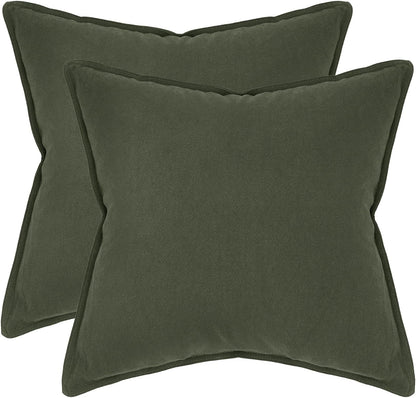 Linen Cushion Covers - 30% Linen 70% Cotton Blend, Soft & Breathable with Hidden Zipper Design - Khaki Green, 45cm x 45cm (Twin Pack)