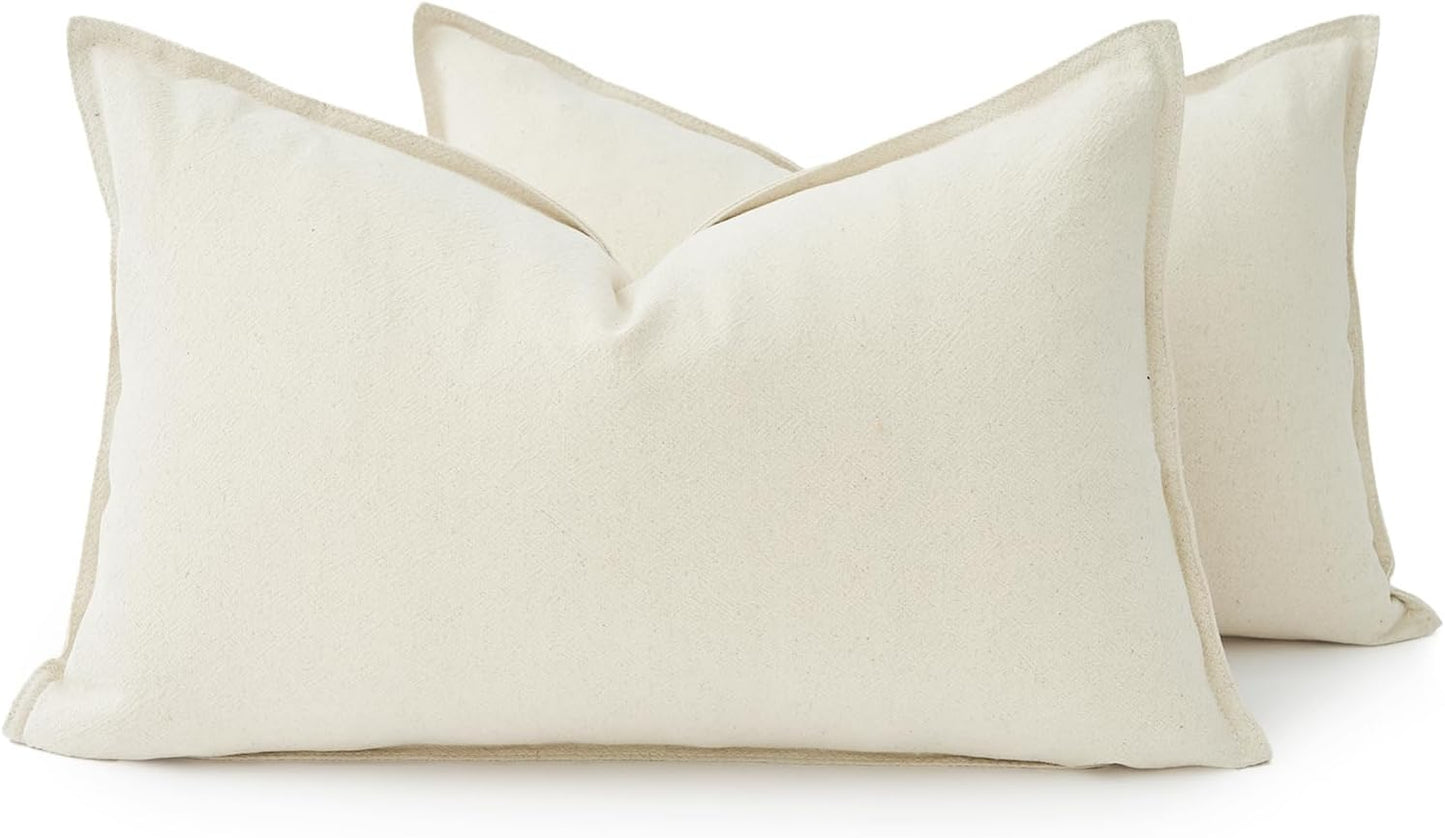 Linen Cushion Covers - 30% Linen 70% Cotton Blend, Soft & Breathable with Hidden Zipper Design - Linen, 30cm x 50cm (Twin Pack)