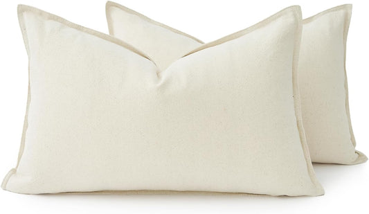 Linen Cushion Covers - 30% Linen 70% Cotton Blend, Soft & Breathable with Hidden Zipper Design - Linen, 30cm x 50cm (Twin Pack)