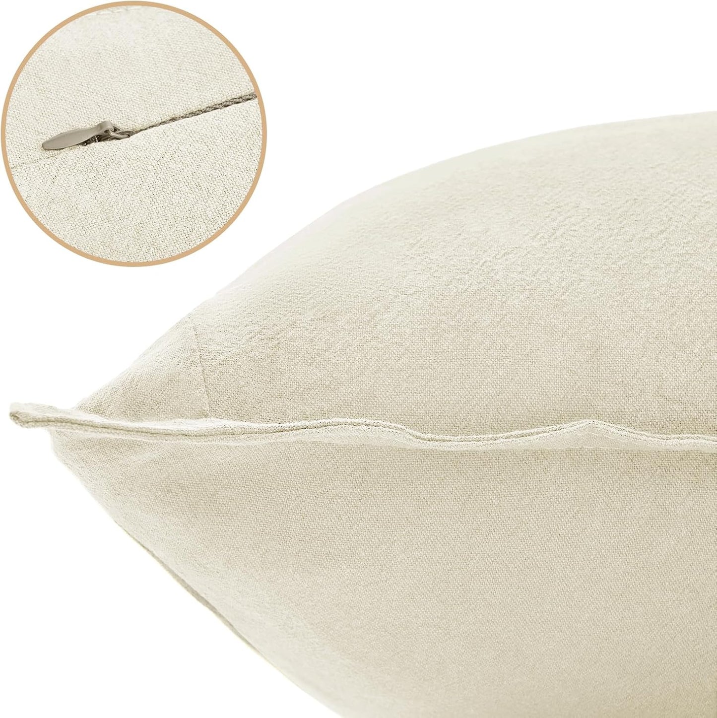 Linen Cushion Covers - 30% Linen 70% Cotton Blend, Soft & Breathable with Hidden Zipper Design - Linen, 30cm x 50cm (Twin Pack)