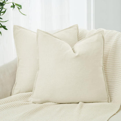 Linen Cushion Covers - 30% Linen 70% Cotton Blend, Soft & Breathable with Hidden Zipper Design - Linen, 45cm x 45cm (Twin Pack)