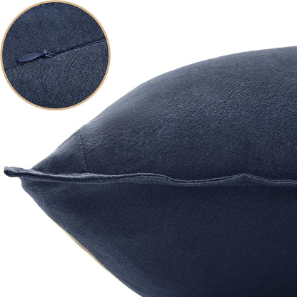 Linen Cushion Covers - 30% Linen 70% Cotton Blend, Soft & Breathable with Hidden Zipper Design - Navy Blue, 45cm x 45cm (Twin Pack)