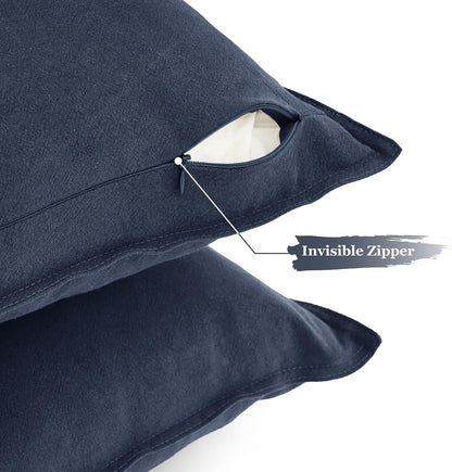 Linen Cushion Covers - 30% Linen 70% Cotton Blend, Soft & Breathable with Hidden Zipper Design - Navy Blue, 45cm x 45cm (Twin Pack)