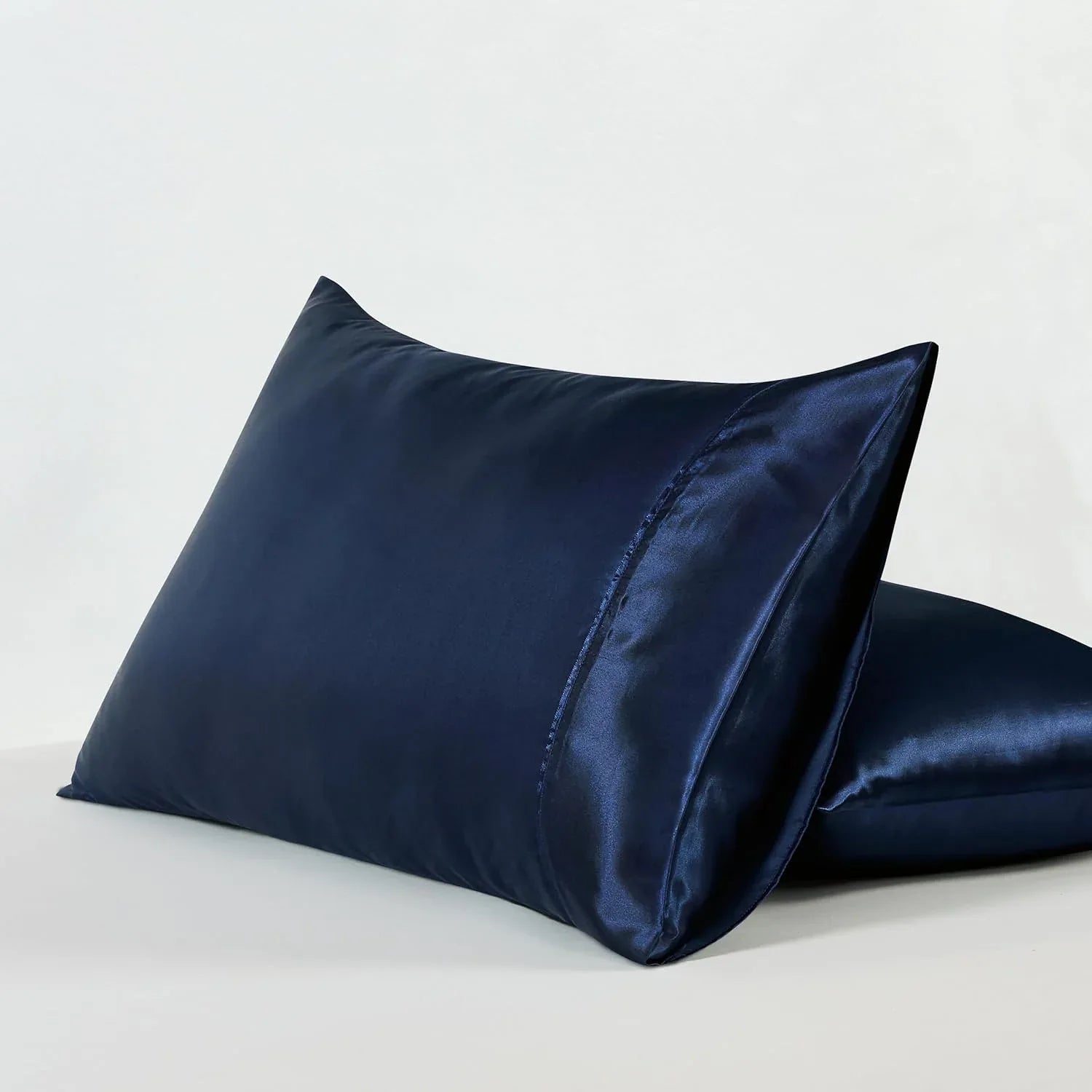 Satin Pillowcases - Silky Soft Polyester Satin with Zipper Closure - Navy Blue, 48cm x 73cm (Twin Pack) - Mekamart Australia