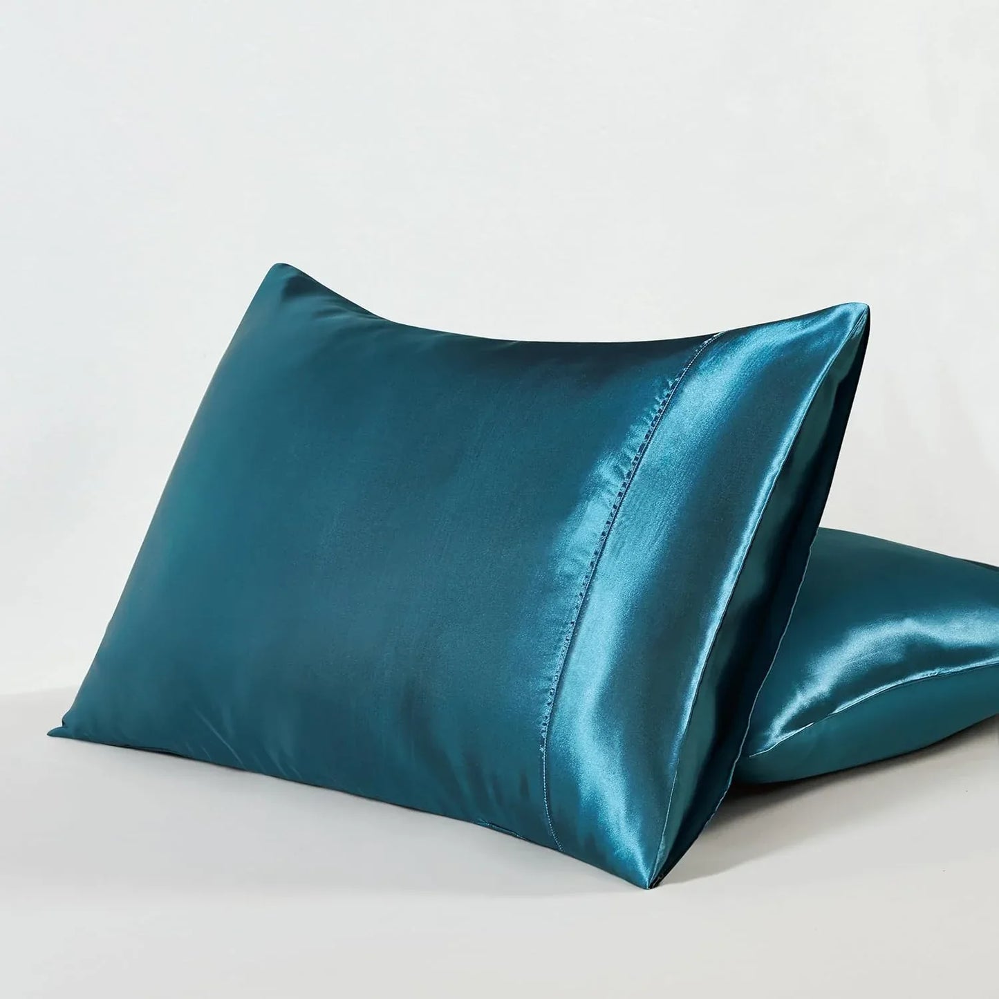 Satin Pillowcases - Silky Soft Polyester Satin with Zipper Closure - Teal, 48cm x 73cm (Twin Pack) - Mekamart Australia