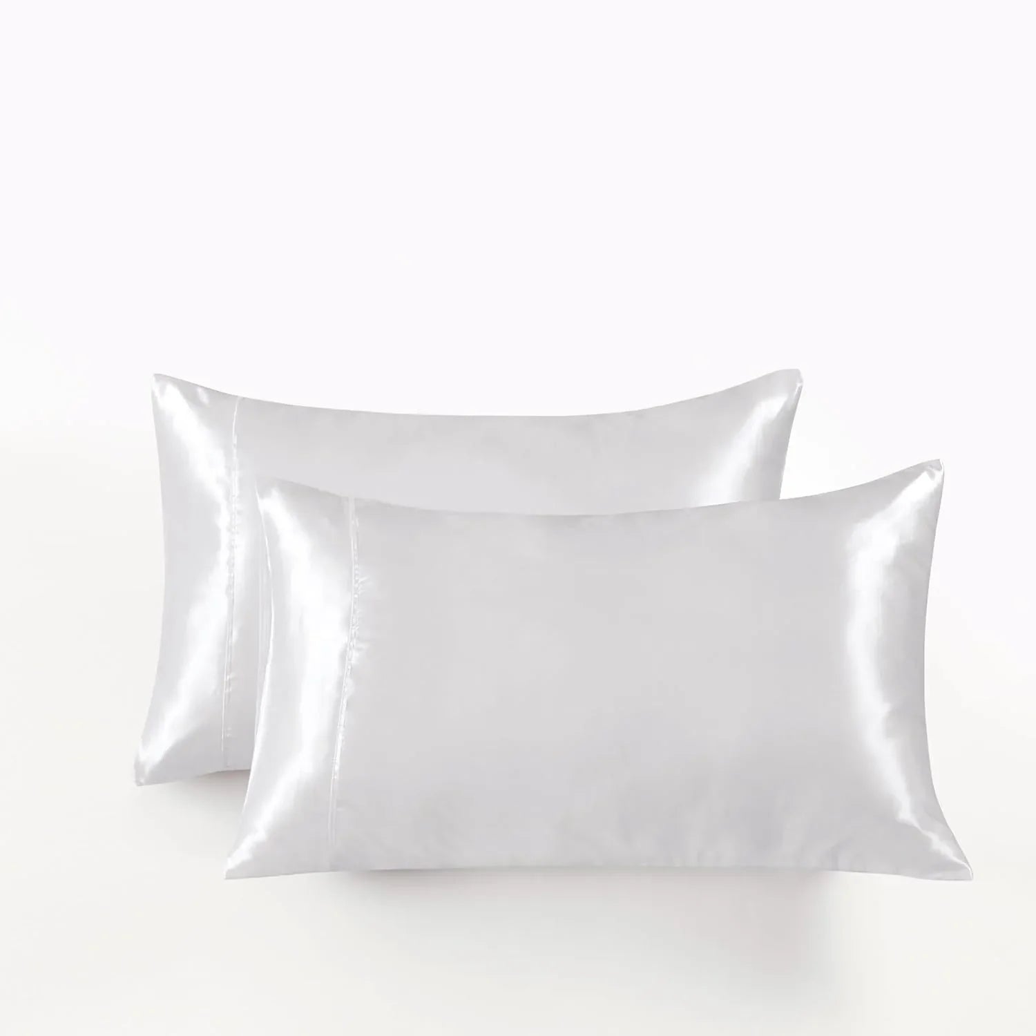 Satin Pillowcases - Silky Soft Polyester Satin with Zipper Closure - White, 48cm x 73cm (Twin Pack) - Mekamart Australia