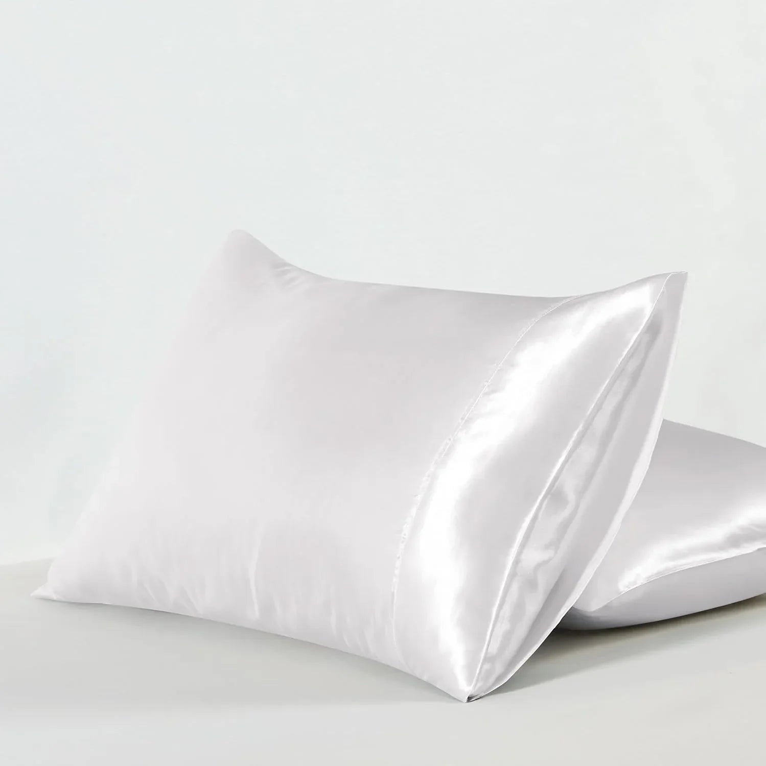 Satin Pillowcases - Silky Soft Polyester Satin with Zipper Closure - White, 48cm x 73cm (Twin Pack) - Mekamart Australia