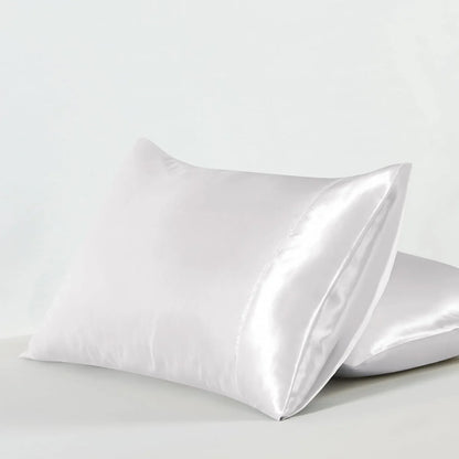 Satin Pillowcases - Silky Soft Polyester Satin with Zipper Closure - White, 48cm x 73cm (Twin Pack) - Mekamart Australia