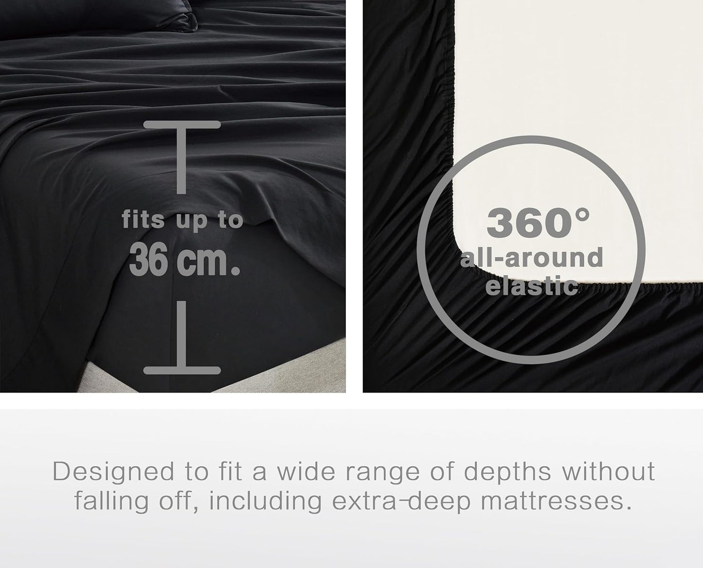 Vintage Washed Microfibre Sheet Set with 2 Pillowcases - Black - Super King