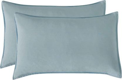 Twin Pack Vintage Washed Microfibre Standard Pillowcase (Blue, Standard) - Mekamart Australia