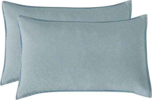 Twin Pack Vintage Washed Microfibre Standard Pillowcase (Blue, Standard) - Mekamart Australia